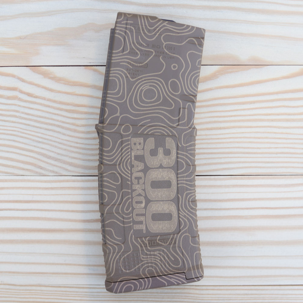 Custom Laser Engraved Magpul PMAG 30 AR 300BLK GEN M3 Medium Coyote Tan (MCT) - 300 BLACKOUT - Topography Laser Etched