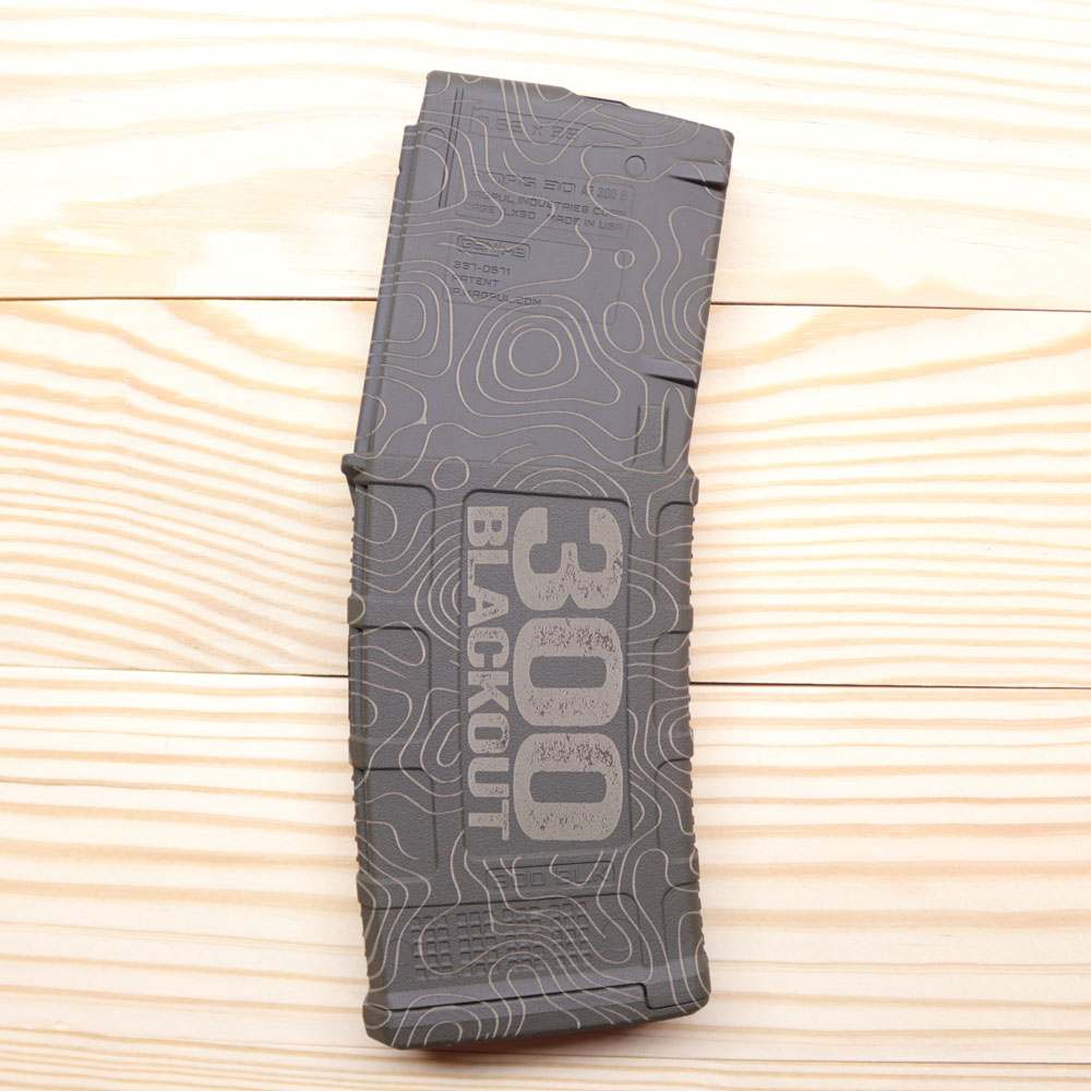 Custom Laser Engraved Magpul PMAG 30 AR 300BLK GEN M3 Magpul OD Green (ODG) Cerakote - 300 BLACKOUT - Topography Laser Etched